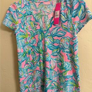 Lilly Pulitzer Etta V neck top NWT XS Pelican Pink
